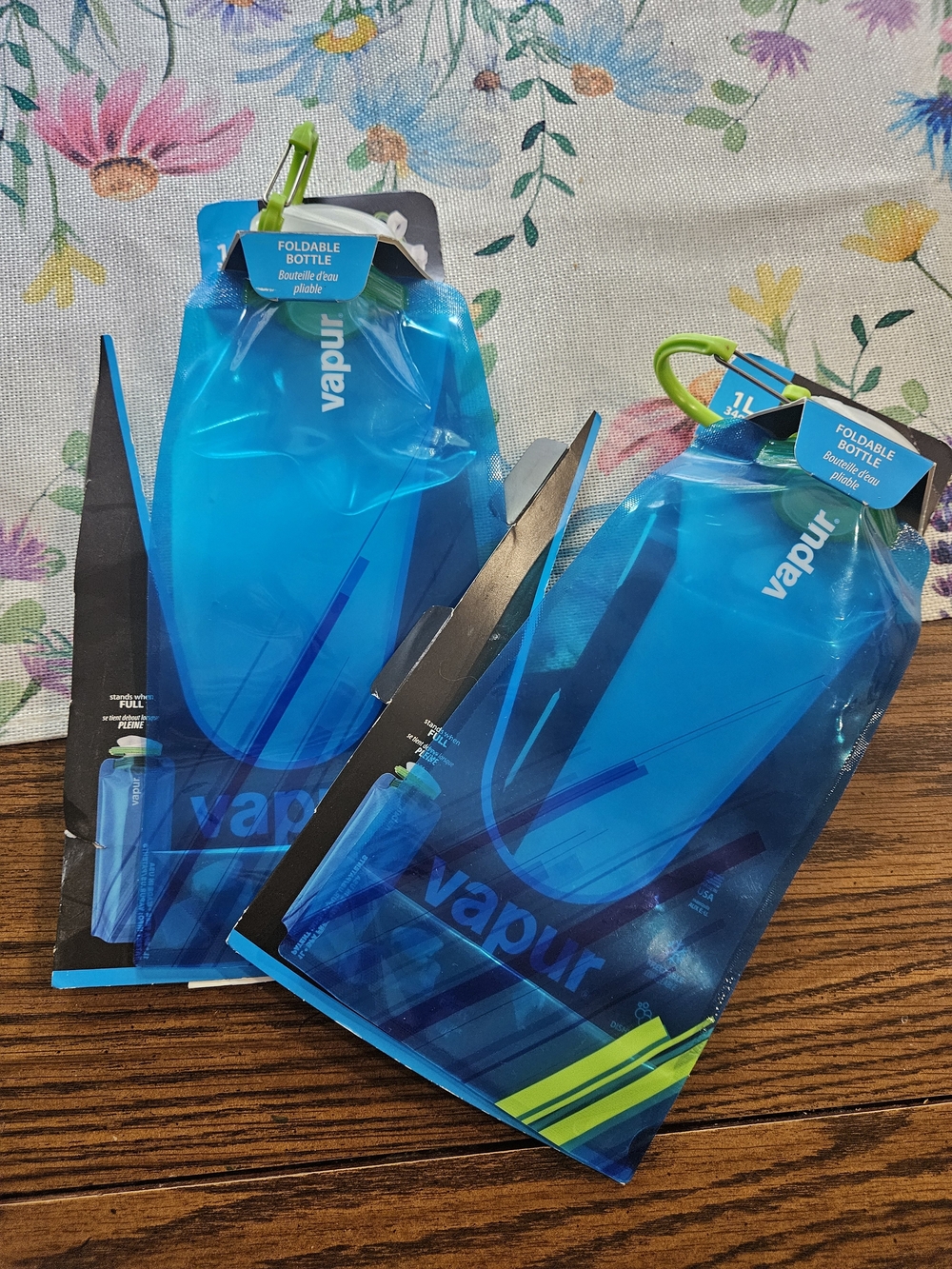 Two Vapur Foldable Water Bottle - Blue with Green Accent